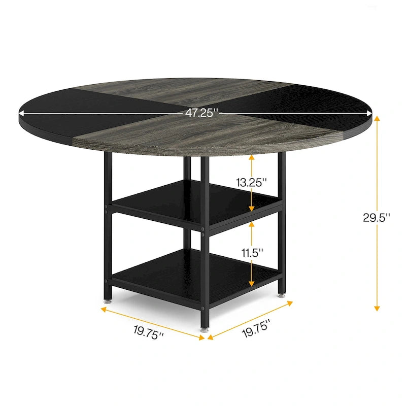 47-Inch Round Dining Table for 4 with Storage Shelves