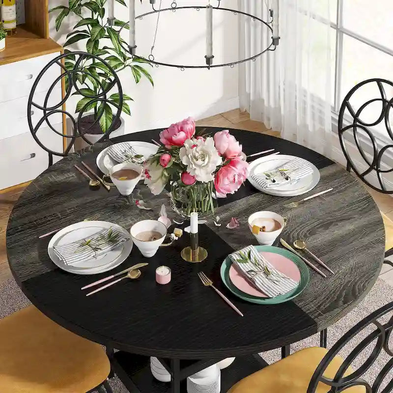 47-Inch Round Dining Table for 4 with Storage Shelves
