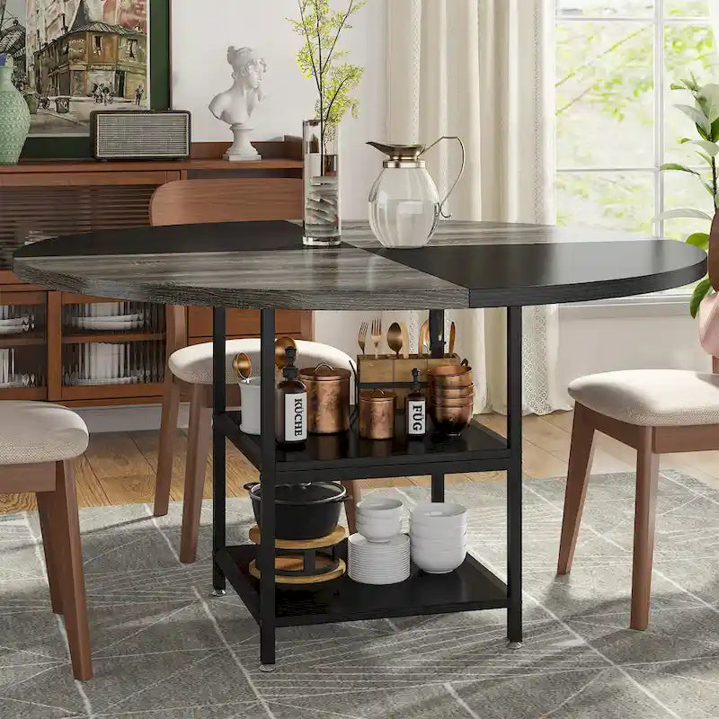 47-Inch Round Dining Table for 4 with Storage Shelves