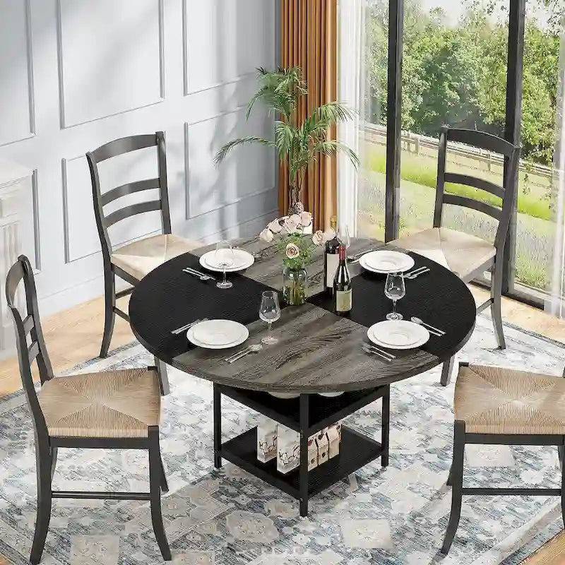 47-Inch Round Dining Table for 4 with Storage Shelves