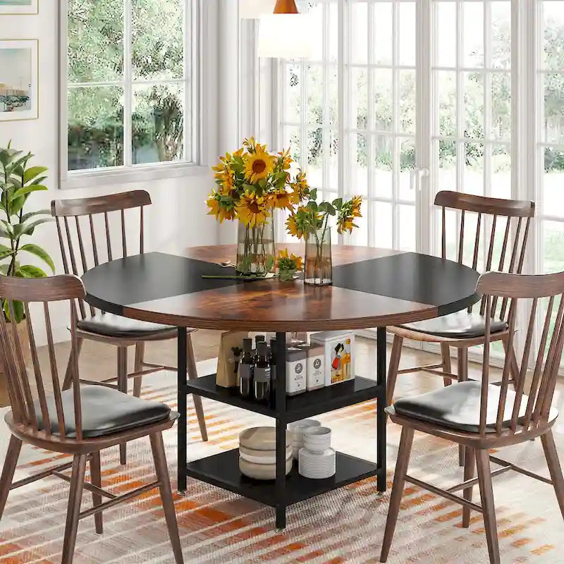 47-Inch Round Dining Table for 4 with Storage Shelves