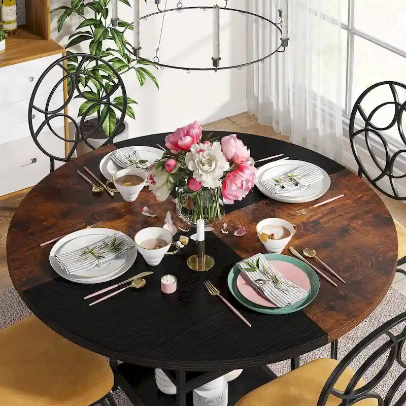47-Inch Round Dining Table for 4 with Storage Shelves
