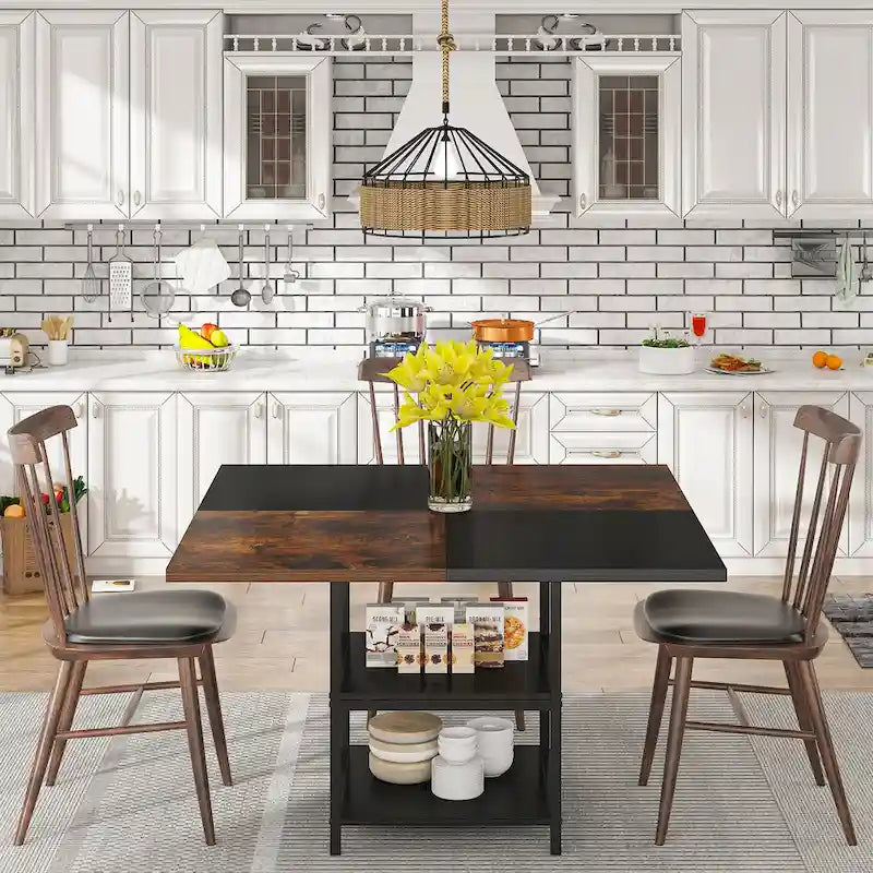 47-Inch Round Dining Table for 4 with Storage Shelves