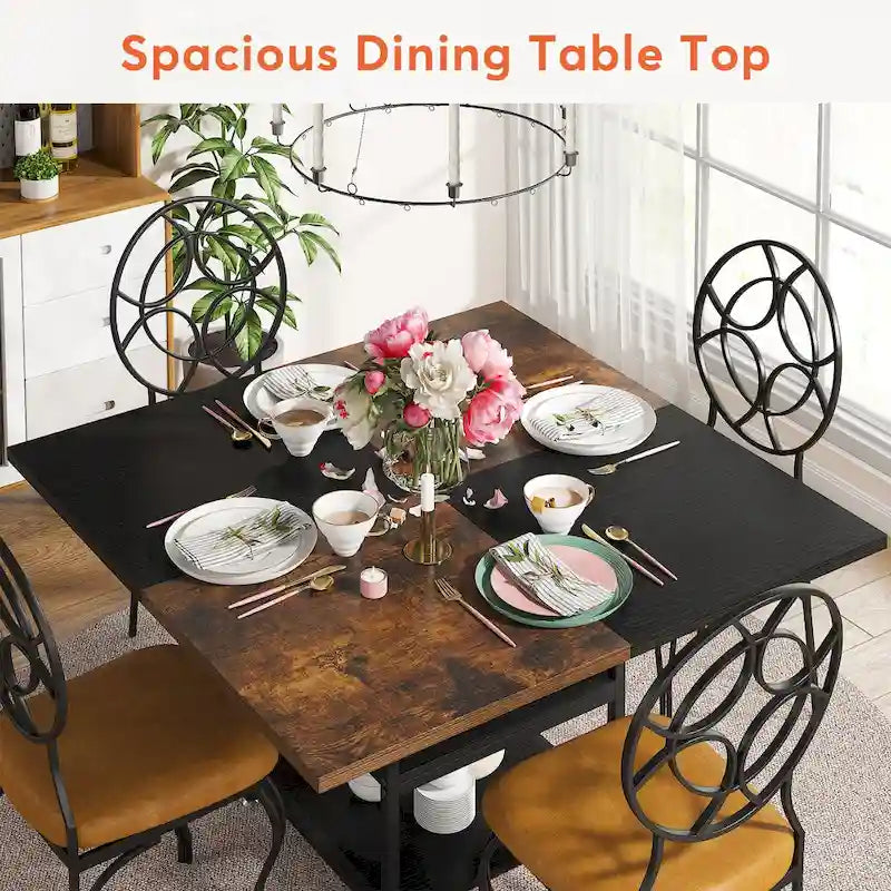 47-Inch Round Dining Table for 4 with Storage Shelves