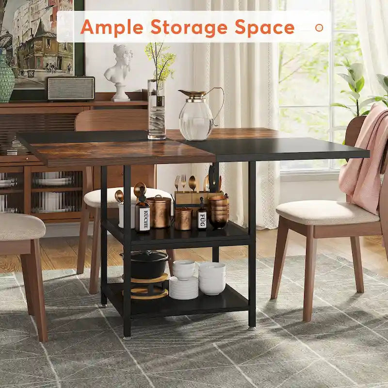 47-Inch Round Dining Table for 4 with Storage Shelves