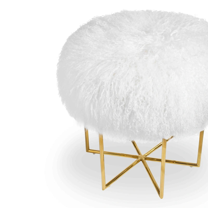 Real Sheepskin Ottoman with Stainless Steel Cross Base