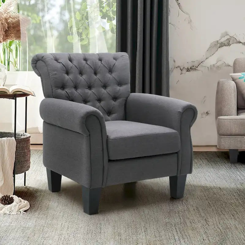 Button-Tufted Accent Club Chair with Arms & Padded Seat