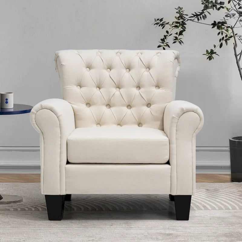 Button-Tufted Accent Club Chair with Arms & Padded Seat