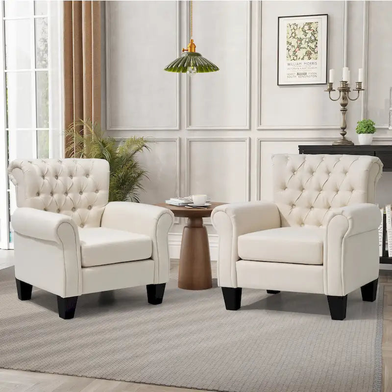 Button-Tufted Accent Club Chair with Arms & Padded Seat