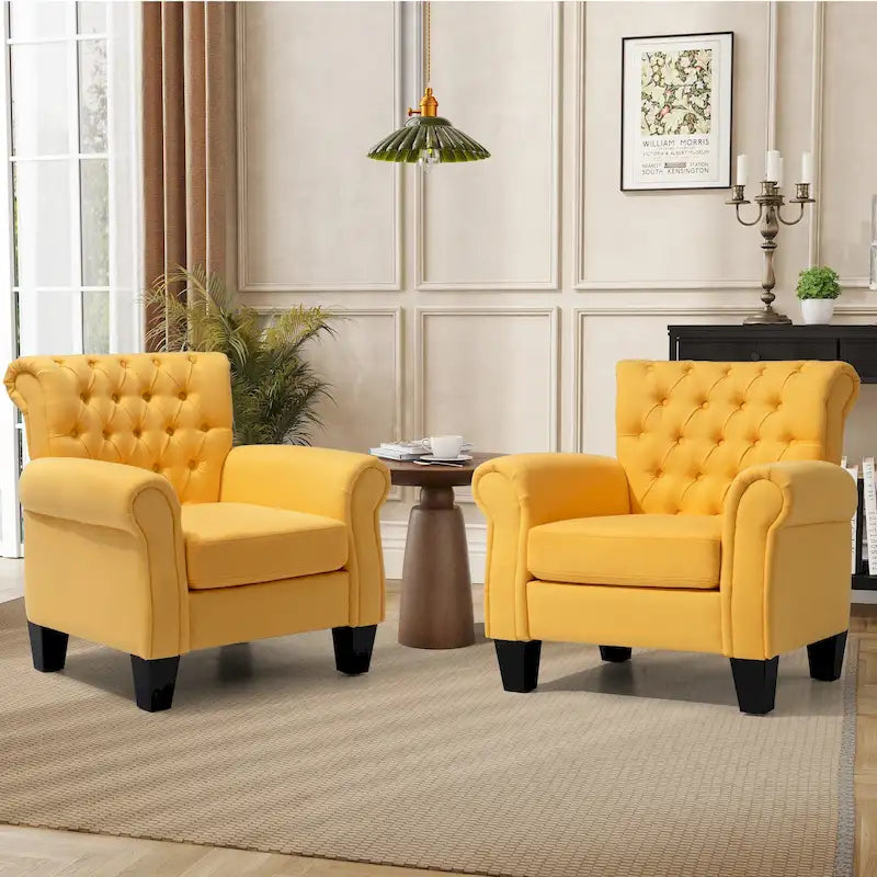 Button-Tufted Accent Club Chair with Arms & Padded Seat