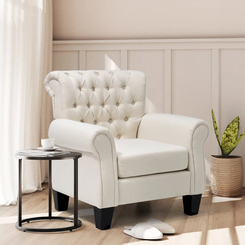 Button-Tufted Accent Club Chair with Arms & Padded Seat