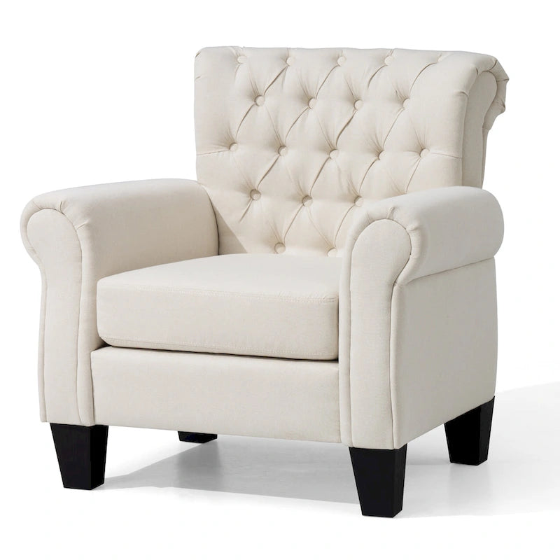 Button-Tufted Accent Club Chair with Arms & Padded Seat