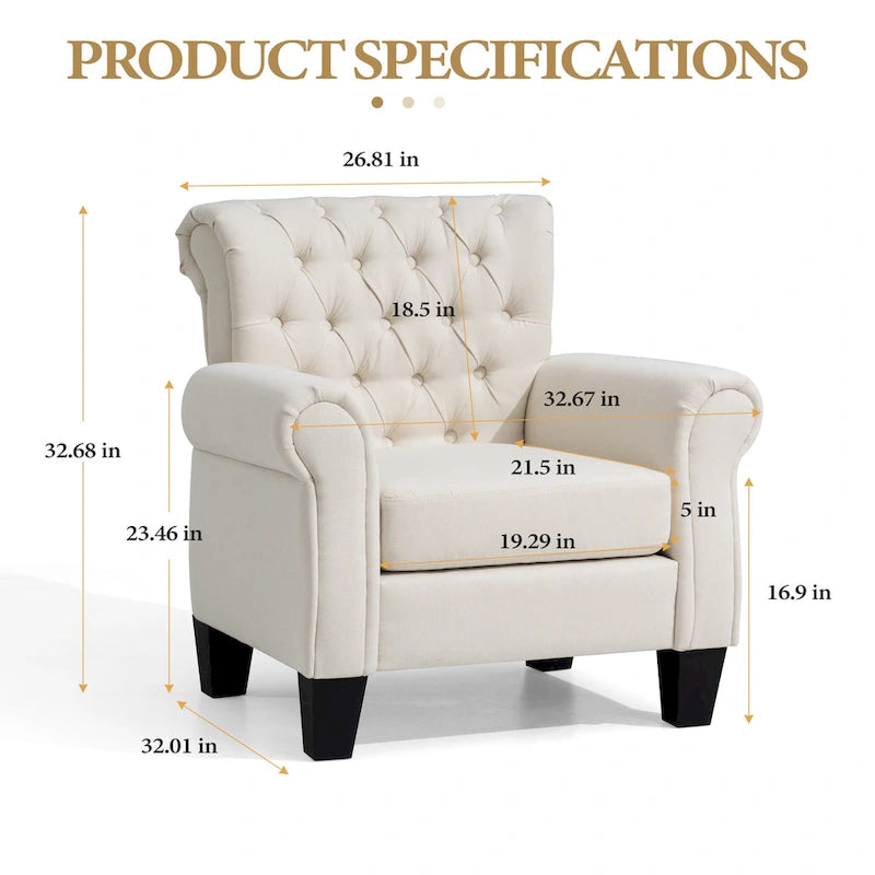 Button-Tufted Accent Club Chair with Arms & Padded Seat