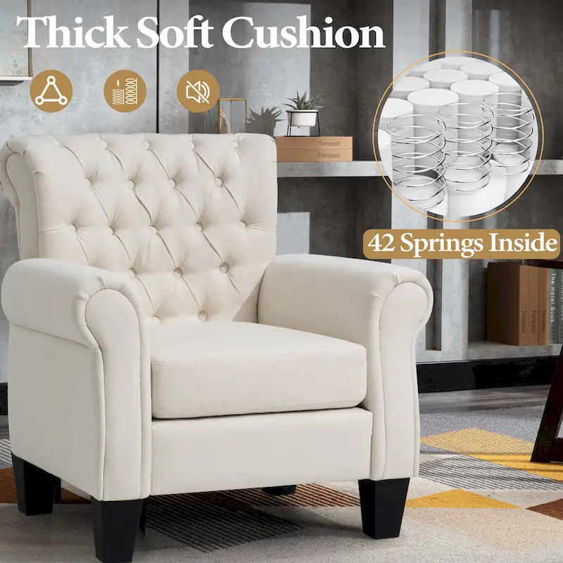 Button-Tufted Accent Club Chair with Arms & Padded Seat
