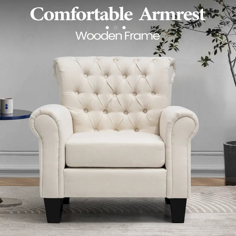 Button-Tufted Accent Club Chair with Arms & Padded Seat