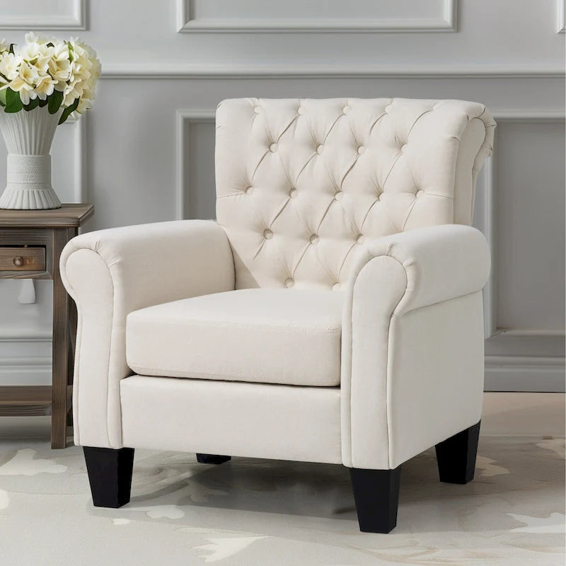 Button-Tufted Accent Club Chair with Arms & Padded Seat