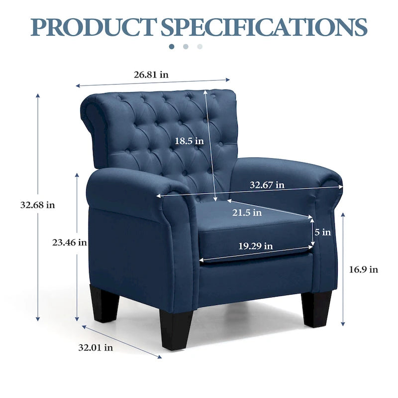 Button-Tufted Accent Club Chair with Arms & Padded Seat