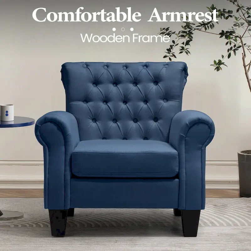 Button-Tufted Accent Club Chair with Arms & Padded Seat