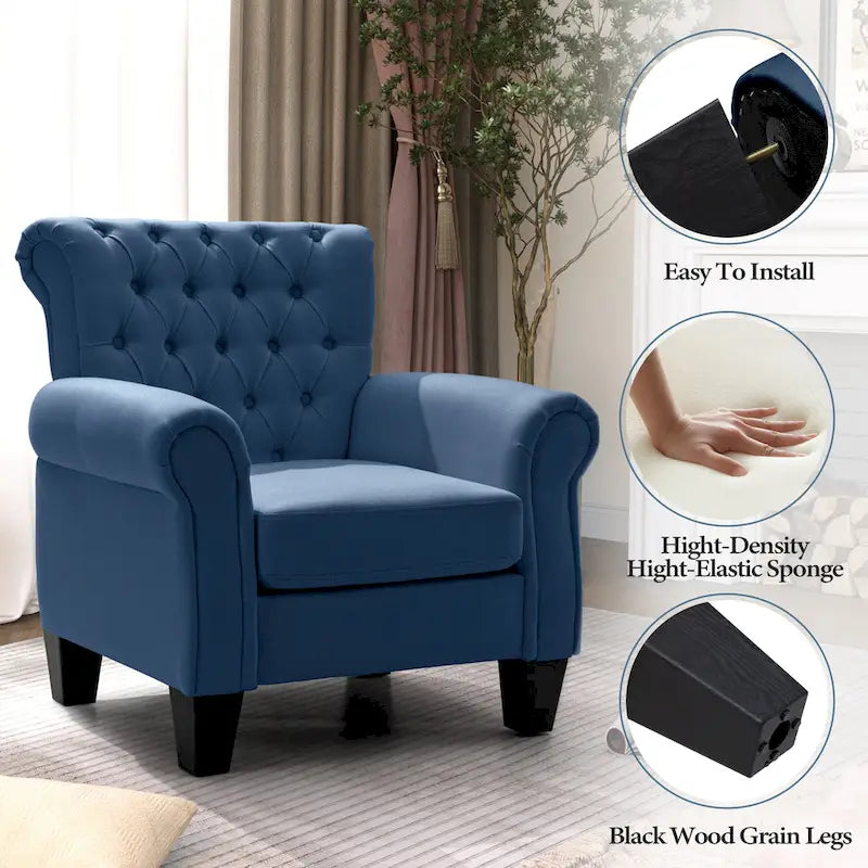 Button-Tufted Accent Club Chair with Arms & Padded Seat