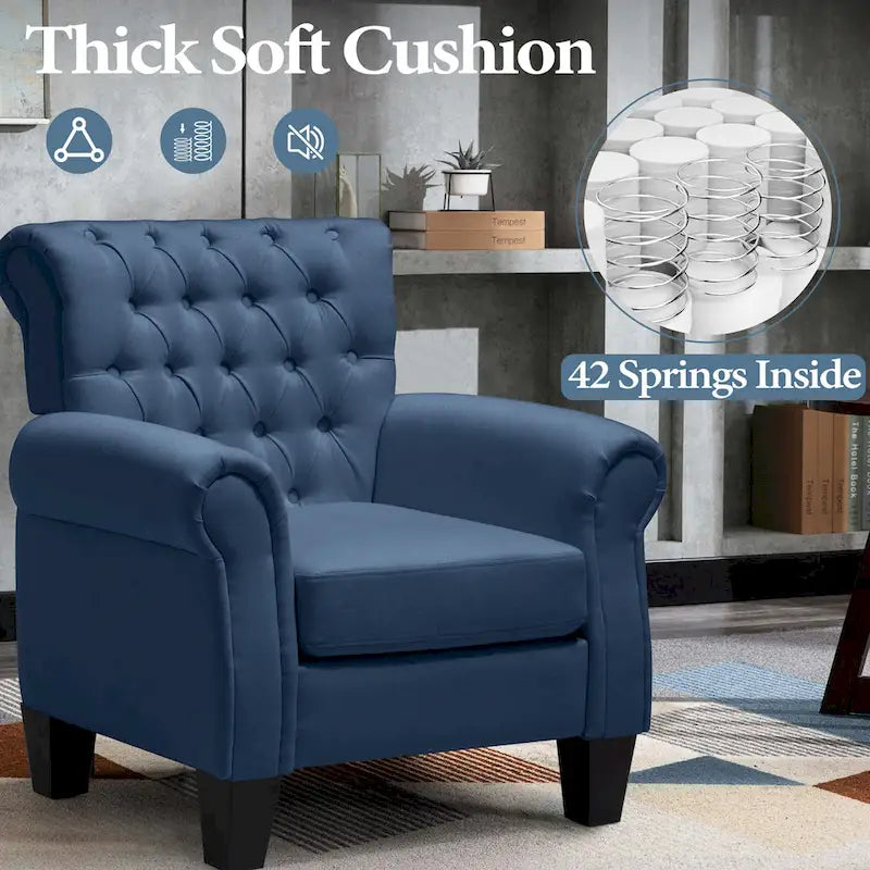 Button-Tufted Accent Club Chair with Arms & Padded Seat