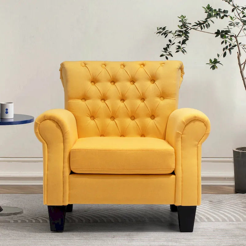 Button-Tufted Accent Club Chair with Arms & Padded Seat