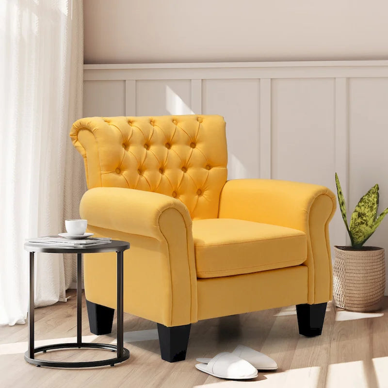 Button-Tufted Accent Club Chair with Arms & Padded Seat