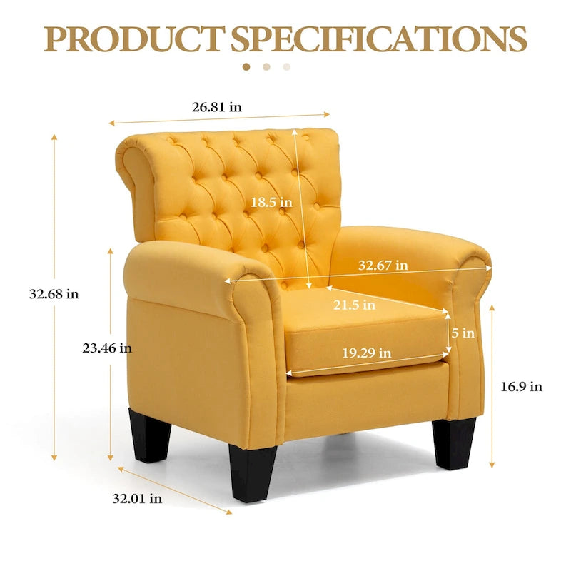 Button-Tufted Accent Club Chair with Arms & Padded Seat