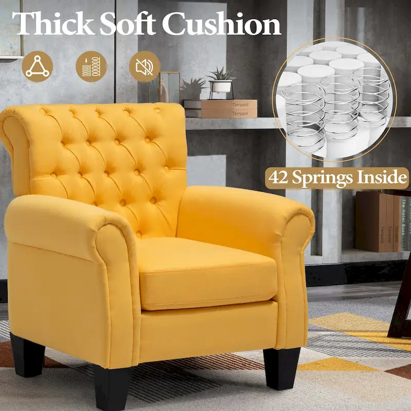 Button-Tufted Accent Club Chair with Arms & Padded Seat