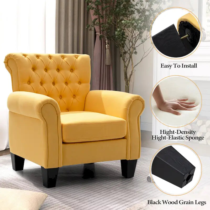 Button-Tufted Accent Club Chair with Arms & Padded Seat