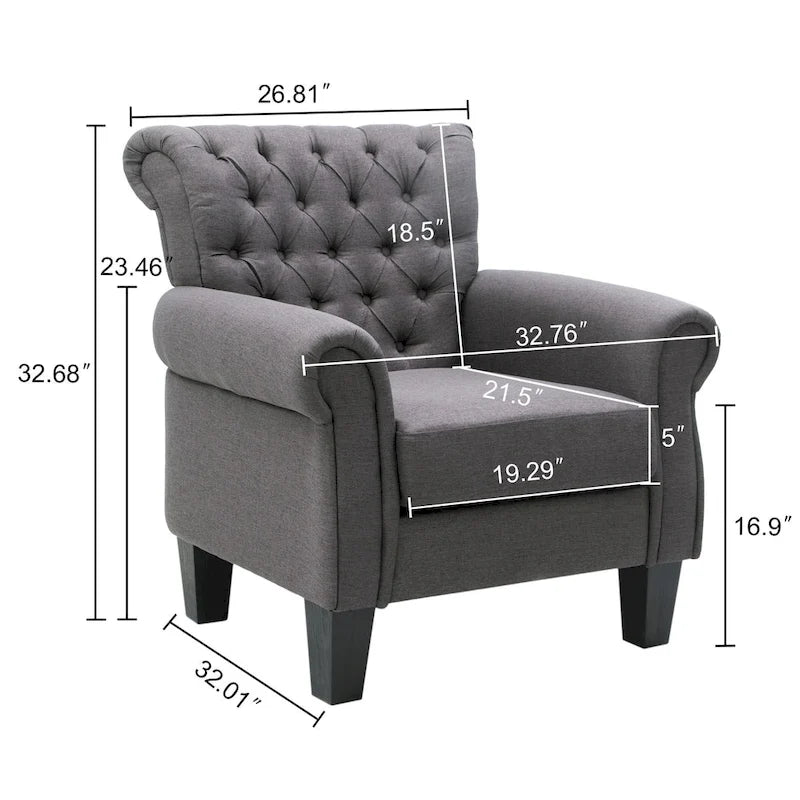 Button-Tufted Accent Club Chair with Arms & Padded Seat
