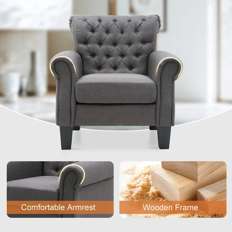 Button-Tufted Accent Club Chair with Arms & Padded Seat