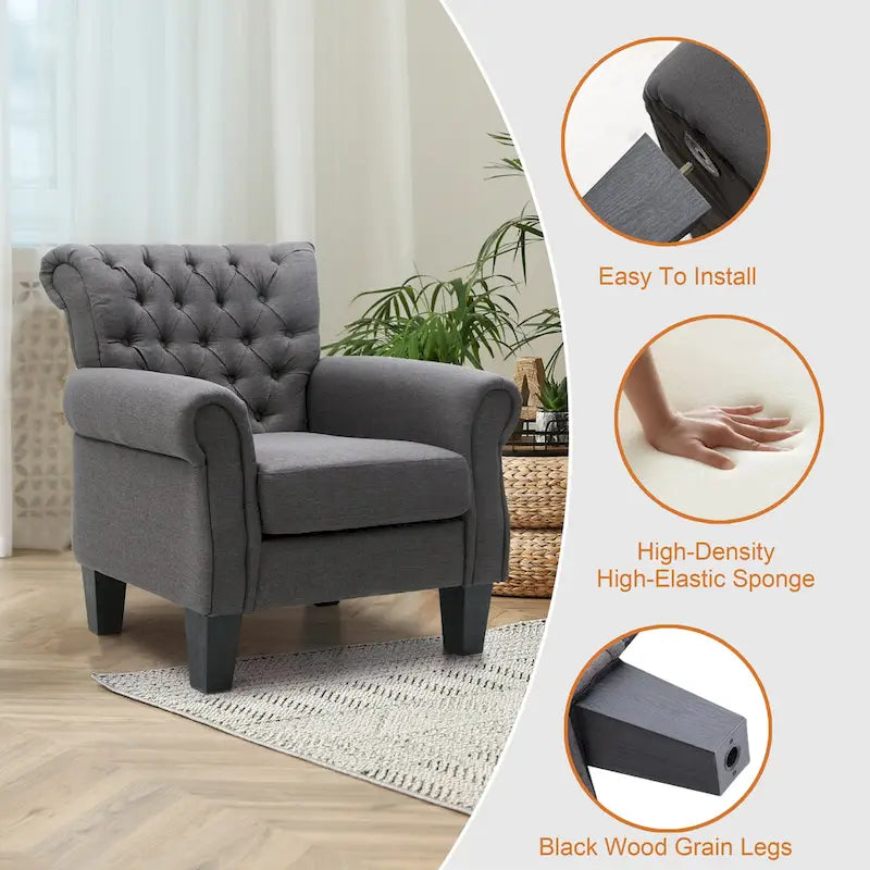 Button-Tufted Accent Club Chair with Arms & Padded Seat