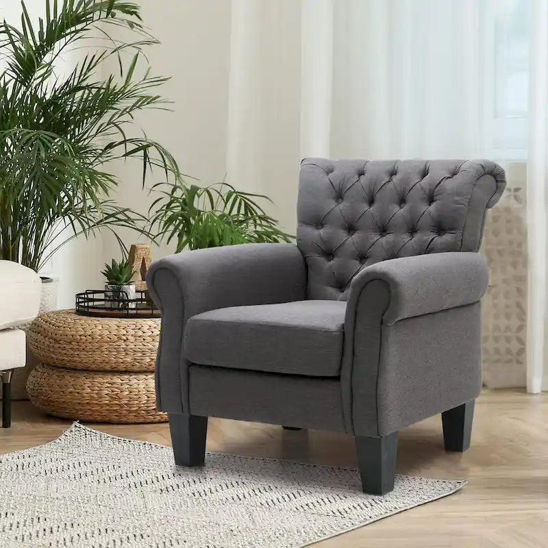Button-Tufted Accent Club Chair with Arms & Padded Seat
