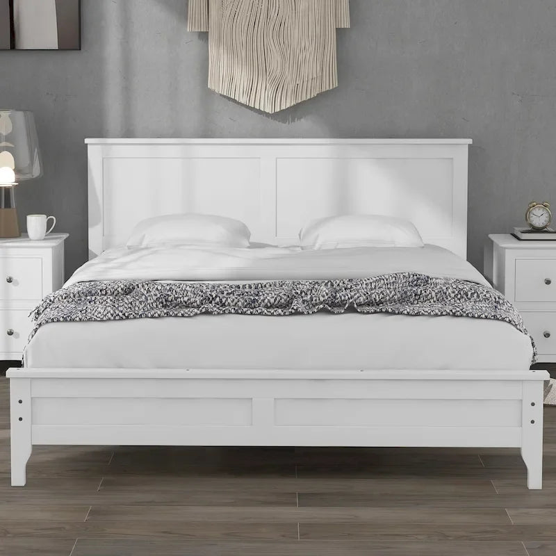 White Queen Platform Bed with Slatted Headboard