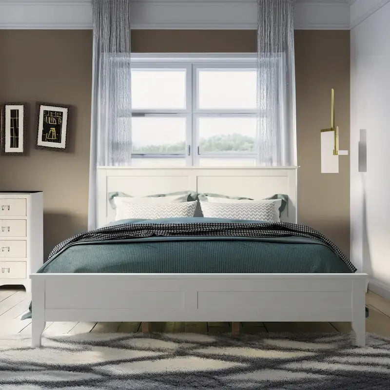 White Queen Platform Bed with Slatted Headboard