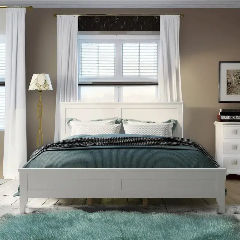 White Queen Platform Bed with Slatted Headboard