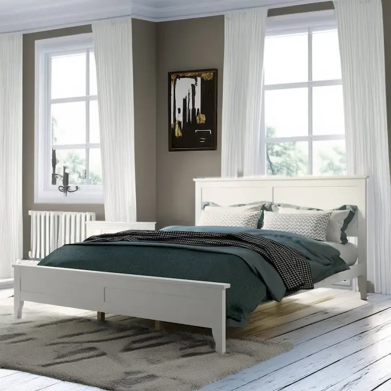 White Queen Platform Bed with Slatted Headboard
