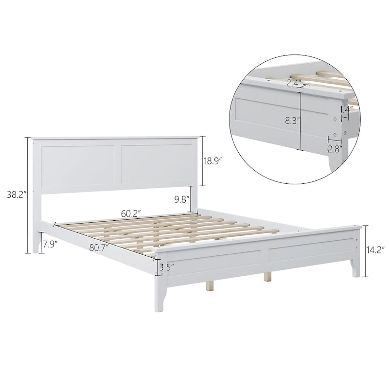 White Queen Platform Bed with Slatted Headboard