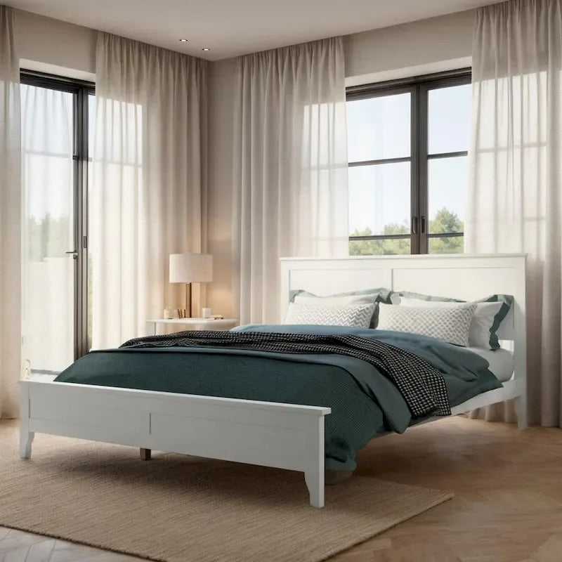 White Queen Platform Bed with Slatted Headboard