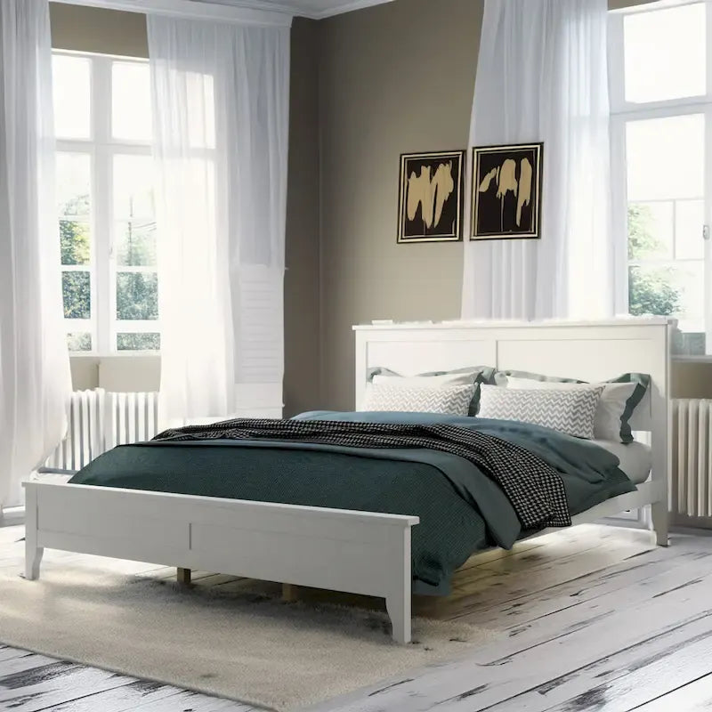 White Queen Platform Bed with Slatted Headboard