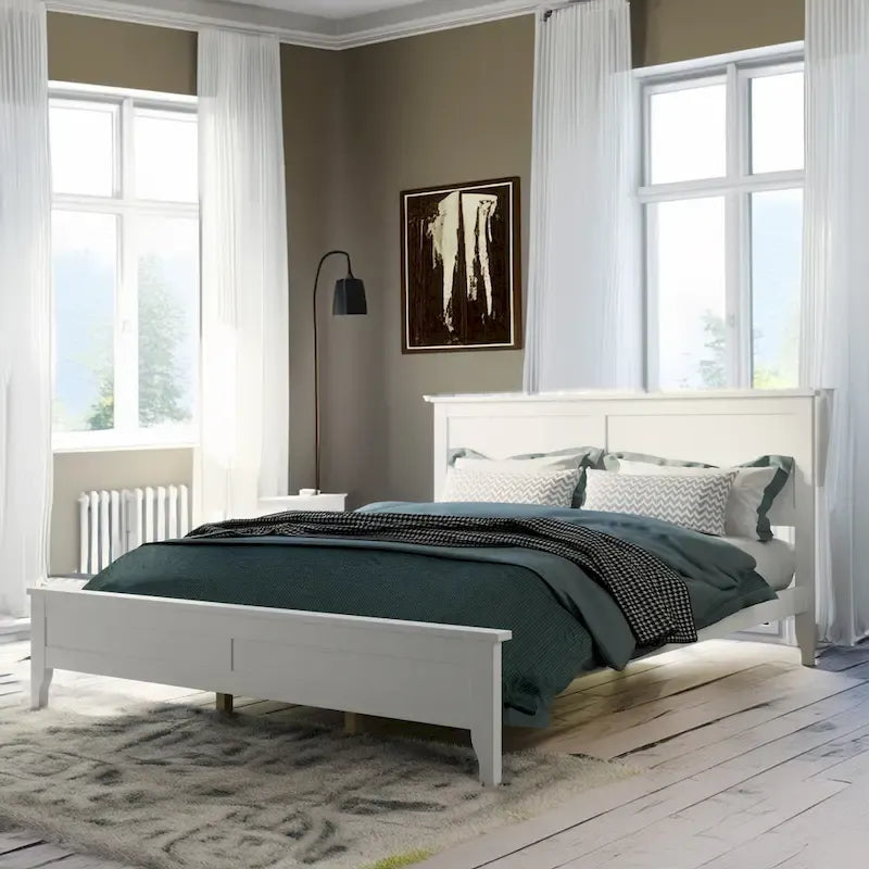 White Queen Platform Bed with Slatted Headboard