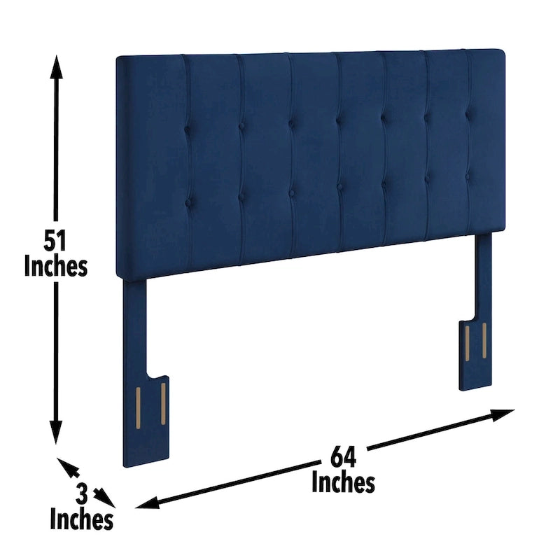 Navy Blue Velvet Upholstered Headboard for Queen or Full Beds