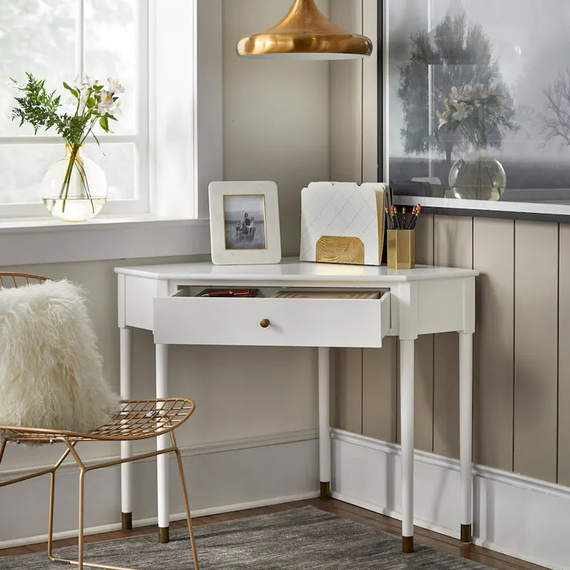 Mid-Century Corner Desk with Drawer