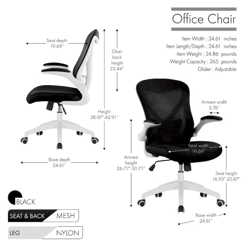 Ergonomic Mesh Office Chair with Flip-Up Arms and Tilt Mechanism