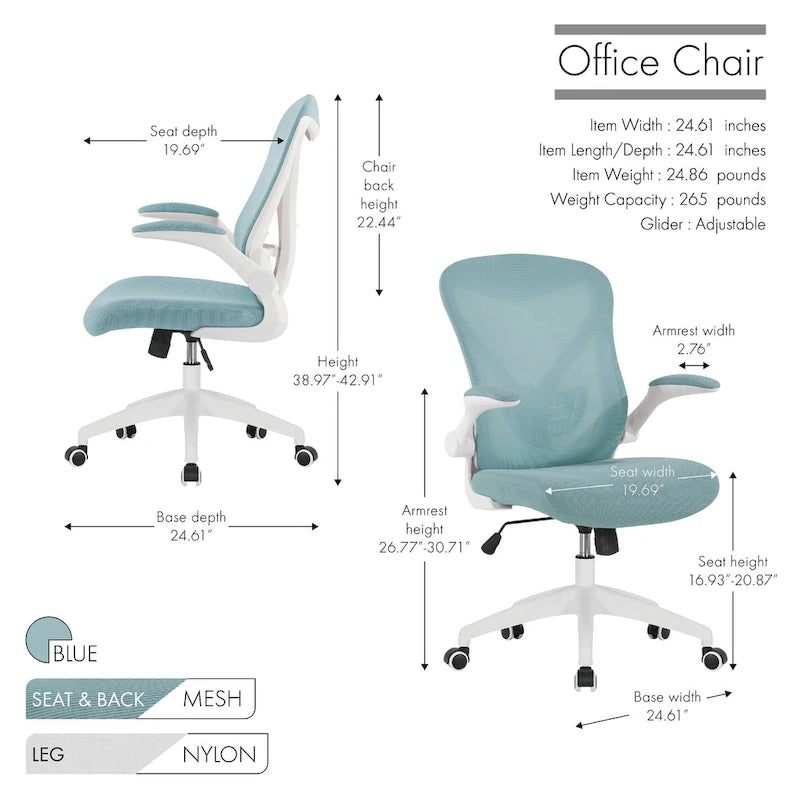 Ergonomic Mesh Office Chair with Flip-Up Arms and Tilt Mechanism
