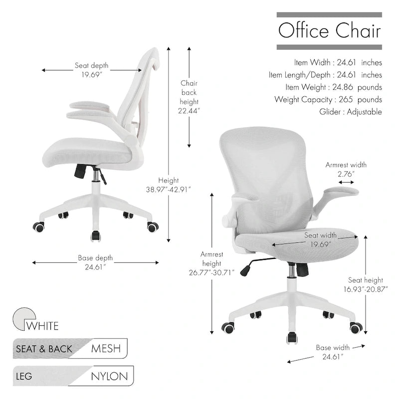 Ergonomic Mesh Office Chair with Flip-Up Arms and Tilt Mechanism