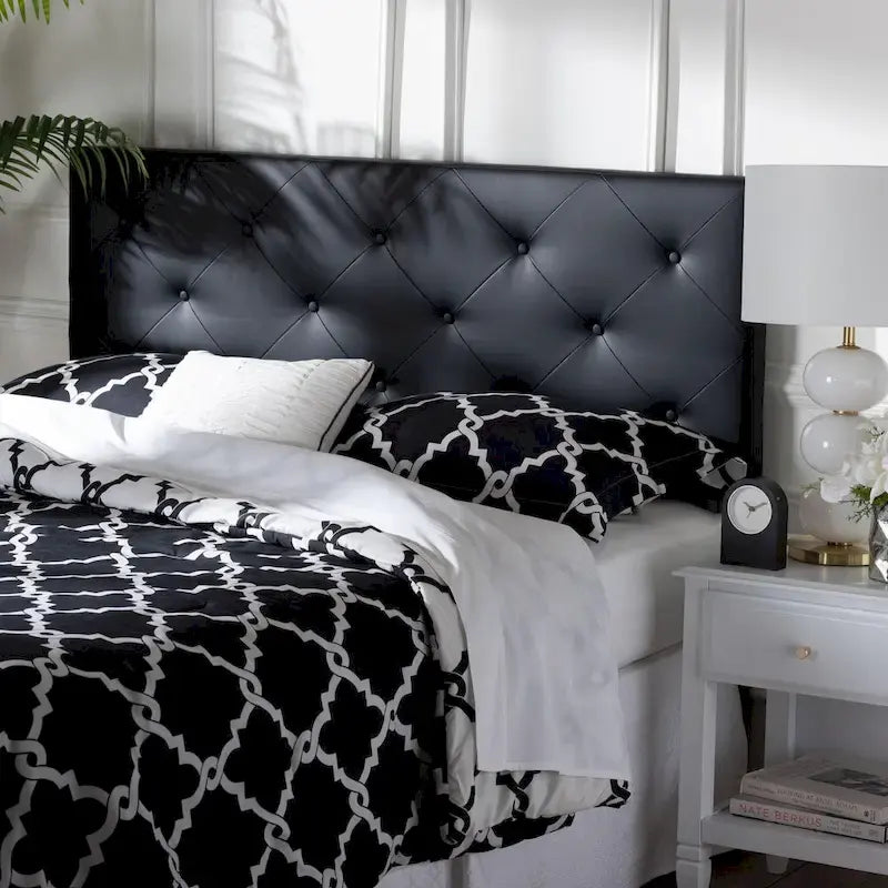 Contemporary Button-Tufted Faux Leather Headboard
