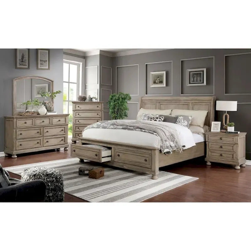 Grey Wood 2-Drawer Sleigh Bed