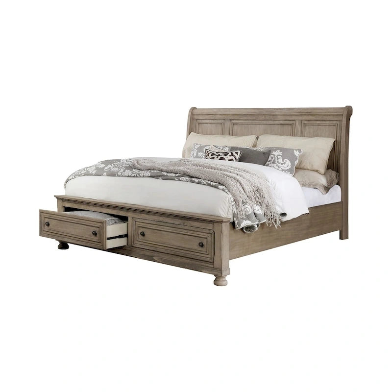 Grey Wood 2-Drawer Sleigh Bed