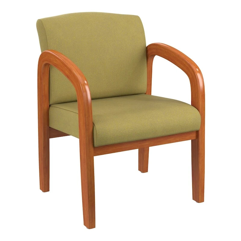 Medium Oak Finish Wood Visitor Chair with Lumbar Support